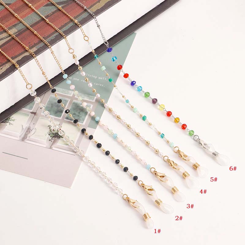 Mask Chain Holder - สายคล้องแว่นตาคริสตัลหลากสีแฟชั่นใหม่ เครื่องประดับสำหรับผู้หญิง ดีไซน์เรียบง่าย ประดับด้วยหินบด รูปดอกไม้ สายคล้องหน้ากากกันลื่น