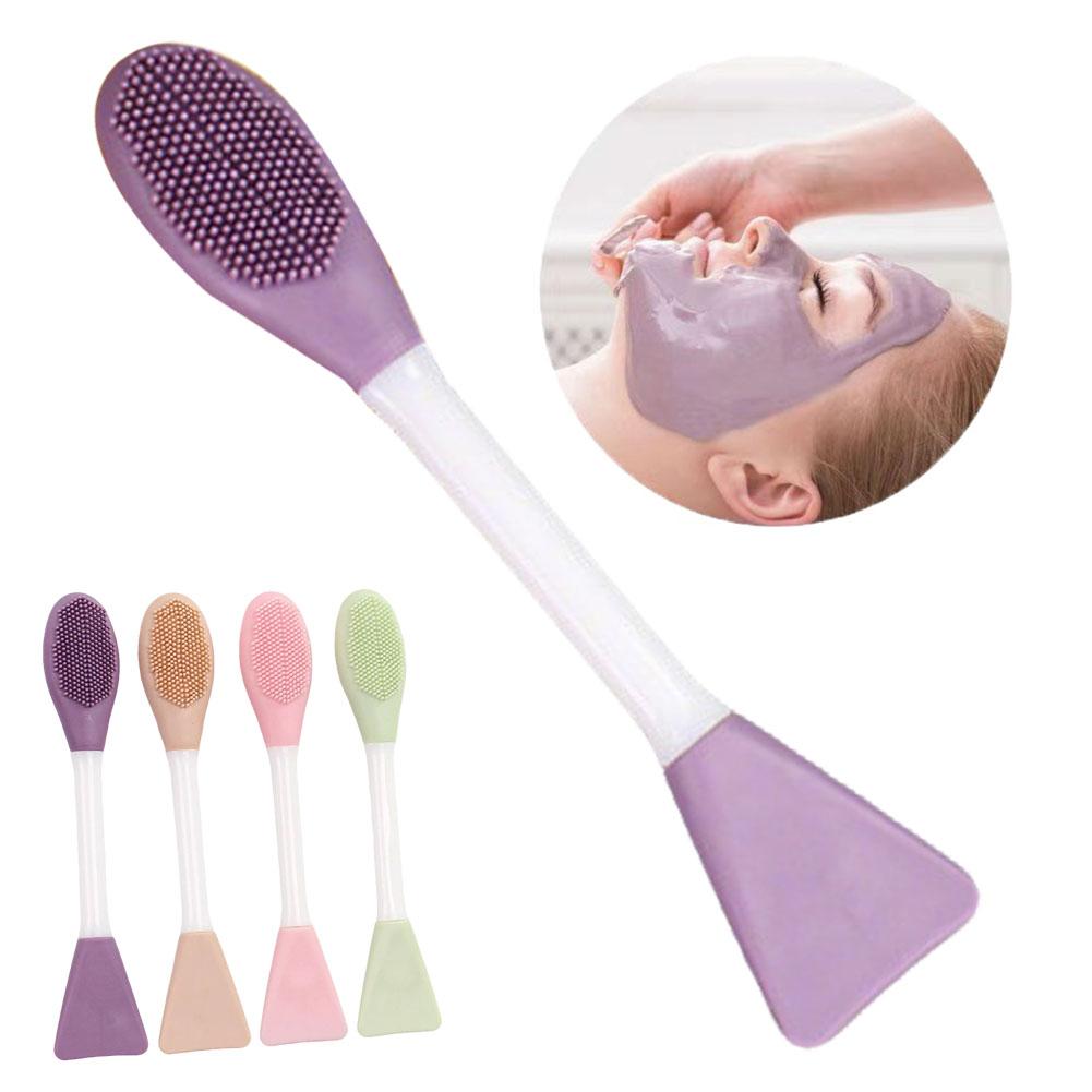 Dust Mask Construction - แปรงซิลิโคนสองหัวสำหรับมาส์กหน้า แปรงทาโคลนมาส์กเนื้อนุ่ม ไม้พายสำหรับทาหน้า แปรงล้างหน้า อุปกรณ์ทำความสะอาดผิวหน้า